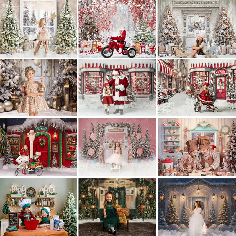 Description Picture 2 of itemMerry Christmas Photography Background Winter Xmas Tree Candy Cane Shop Backdrop Kids Birthday Photo Snowflake Photobooth Studio