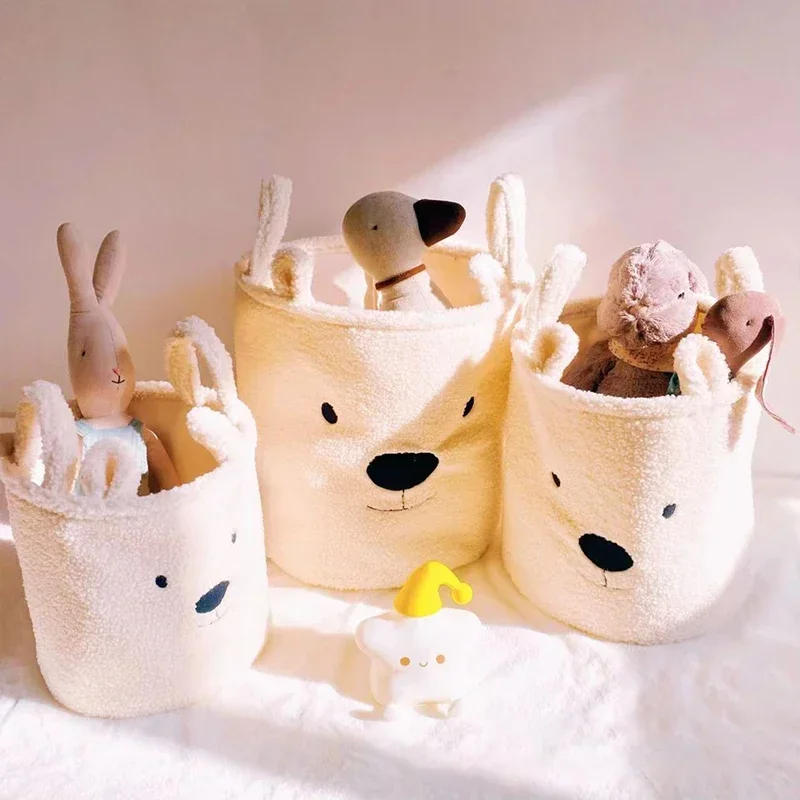 Description Picture 6 of itemCute Teddy Bear Folding Basket for Laundry Children Room Storage Basket Toys Soft Sherpa Sundries Storage Bag Organizer