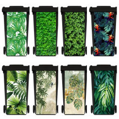 Green Leaves Plant Trash Can Sticker Waterproof Peel & Stick Trash Can Decal Outdoor Rubbish Bin Decor Custom Garbage Can Poster