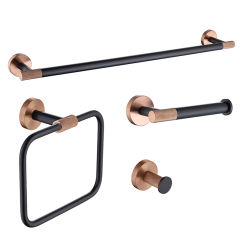 Nordic 4-PCS Rose Gold Black Single Bar Towel Rack Towel Ring Bath Towel Coat Hook Toilet Paper Holder Bathroom Accessories