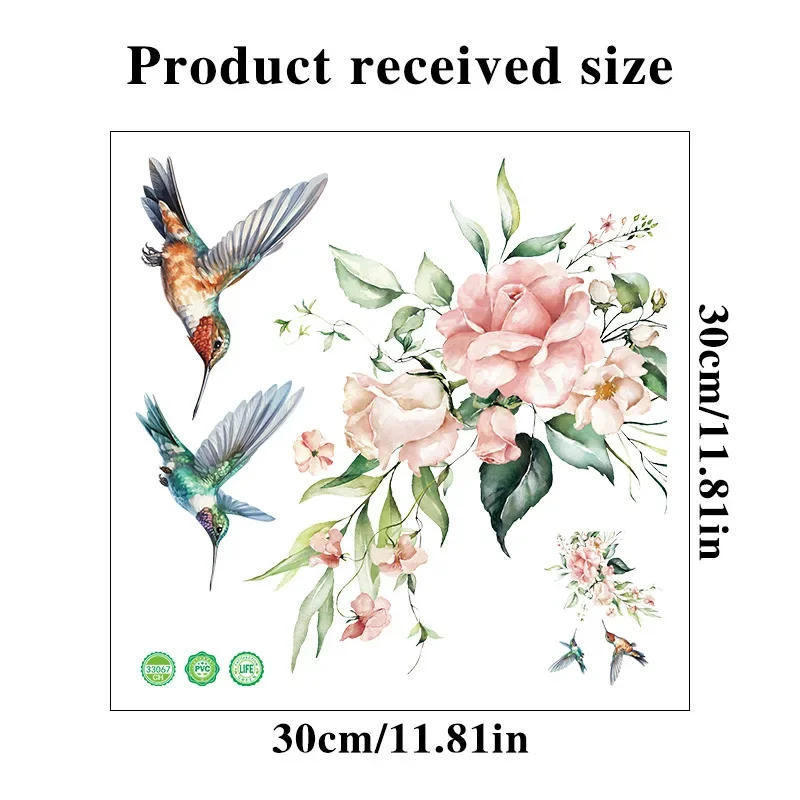 Description Picture 2 of item1pc Hummingbird Flower Toilet Decal - Self-Adhesive Bathroom Decoration Sticker
