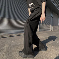 Straight Office Trousers for Men Work Wide Leg Man Suits Pants Formal Summer 2024 Stylish Designer Clothes Anti-wrinkle Fabric