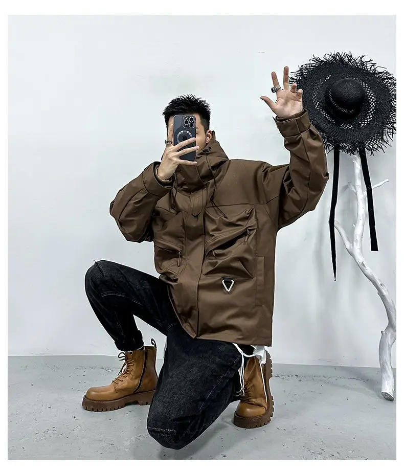 Description Picture 6 of itemWinter Functional Workwear Cotton-padded Jackets Men's Multi-pocket Loose Casual High Street Hooded Parkas Male Clothes