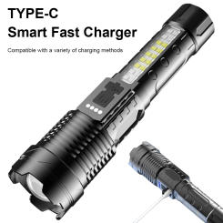 High Strong Power LED Flashlights Emergency Spotlight USB Rechargeable 1200mAh Telescopic Zoom Camping Torch 800LM