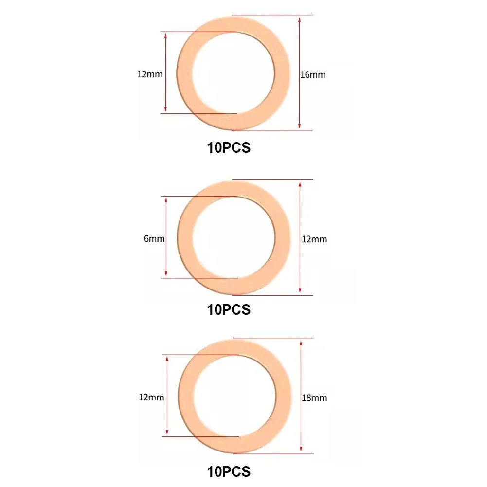 Description Picture 6 of item100Pcs M5 M6 M8 M10 M12 M14 Washer Copper Sealing Solid Gasket Washer Sump Plug Oil For Boat Crush Flat Seal Ring Tool
