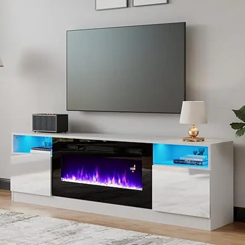 Description Picture 2 of itemTV Stand with Fireplace LED Light Entertainment Center with 36" Electric Fireplace 70" Modern Wood Entertainment Stand