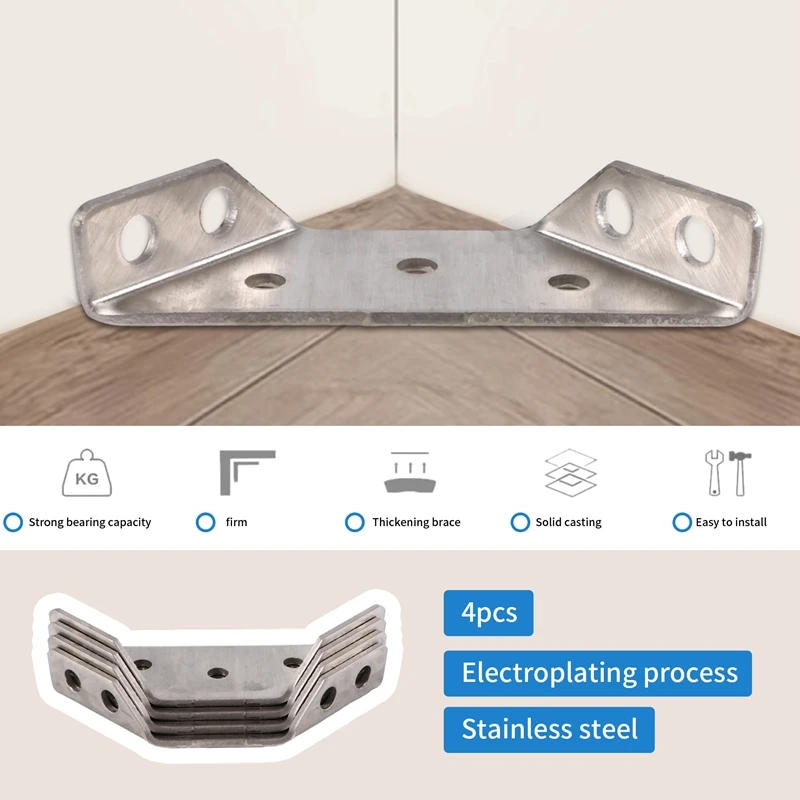 Description Picture 5 of item4Pcs Multifunctional Stainless Steel Angle Code Right Angle Fixed Bracket Furniture Wood Board Angle Hardware Accessories