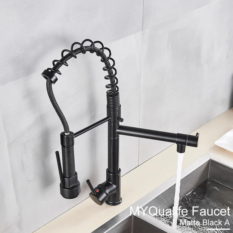 Description Picture 6 of itemBlack Pull Down Brass Kitchen Sink Faucet Hot Cold Water Mixer Crane Tap with Dual Spout 360 Rotation High Faucet Deck Mounted