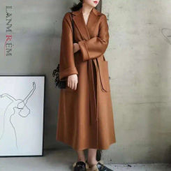 LANMREM Popular 2025 High End Water Ripple Double-sided Wool Coat Women Long Bathrobe Style Autumn Winter Coat For Female 2A462