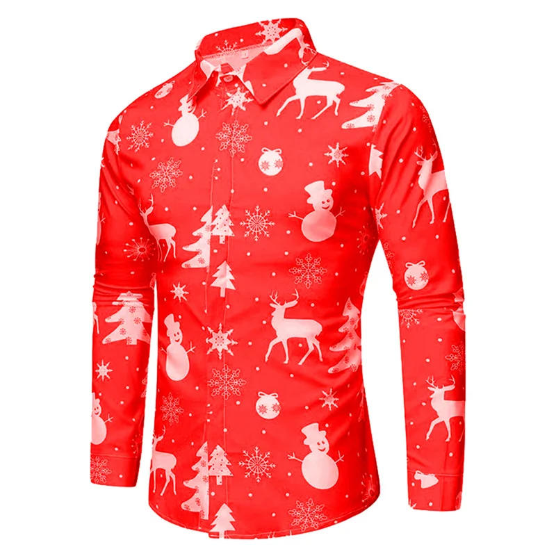 Description Picture 4 of item2024 Christmas Snowman Shirt Top T-Shirt Red Pink Blue Soft Comfortable Fashion Party Long Sleeve Lapel Party Clothing Clothing