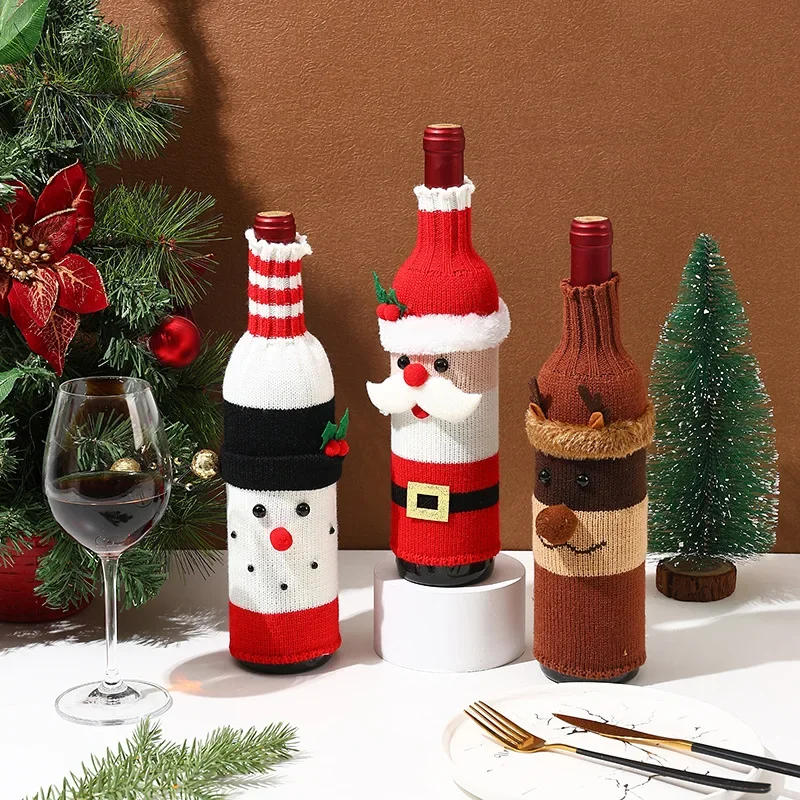 Description Picture 2 of itemWine Bottle Bag Christmas Decoration Santa Claus Snowman Knitted Wine Bottle Cover Merry Christmas Decoration Wine Bags