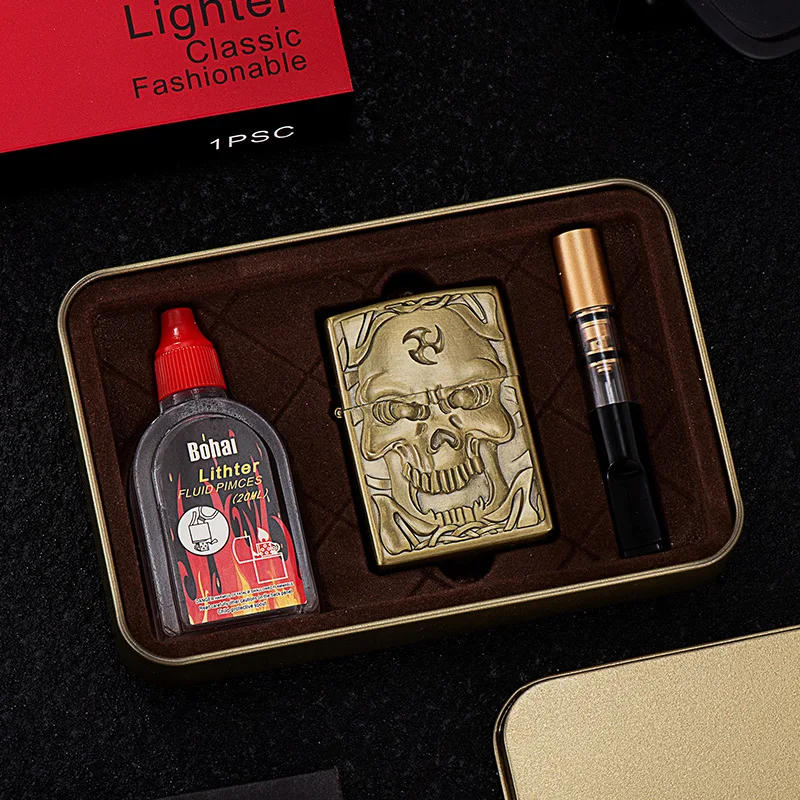 Description Picture 4 of itemRetro classic metal kerosene grinding wheel windproof bronze relief high-quality lighter special price