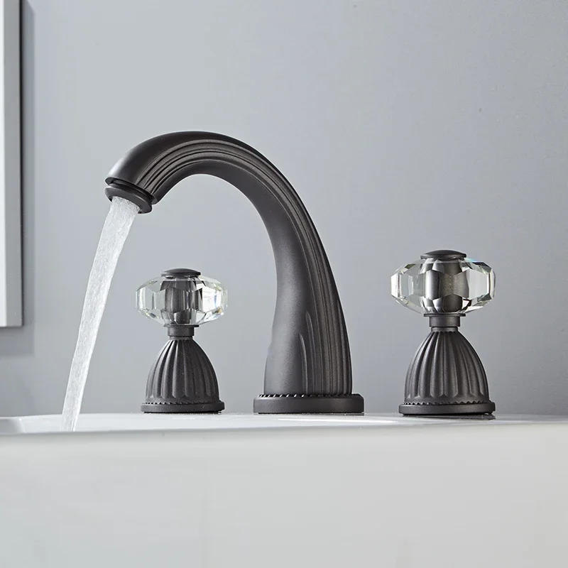 Description Picture 5 of itemBasin Faucet Gun Grey Bathroom Sink 3 Hole Widespread Gold/Black/Chrome Basin Mixer Hot And Cold Water Tap New