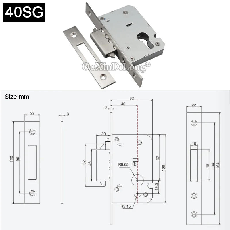 Description Picture 3 of item304 Stainless Steel European Push Pull Folding Door Lock body Shopping Mall Roller Shutter Door/Crystal Door Dual Hook Lockbody