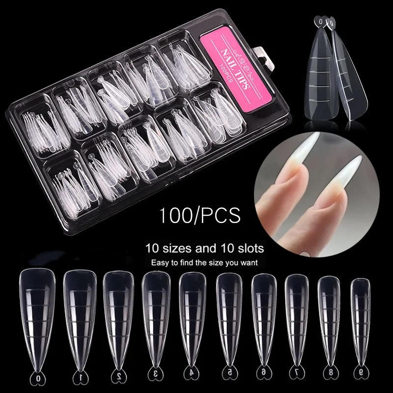 Description Picture 3 of item100pcs Pointy Quick Extension Building False Nail Tips Mold Form Transparent Acrylic Fake Nails Art UV Gel Manicure Tools