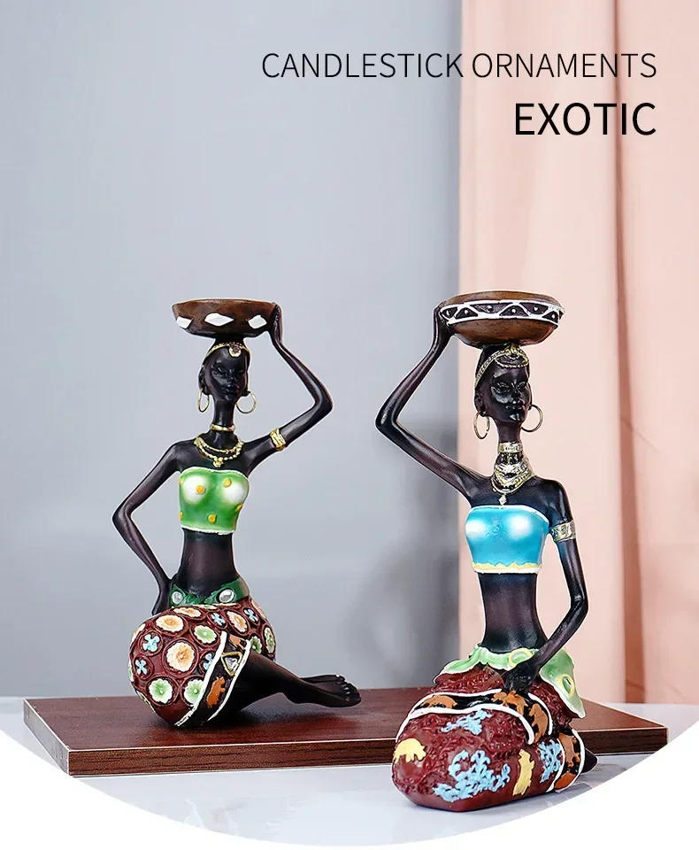 Description Picture 3 of itemSculpture Candleholder African Woman Figurines Candle Holder for Entrance Hall Decoration Desk Accessories Minimalist Ornaments