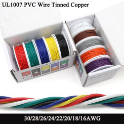 （5 Colors Mix Kit）UL1007 Wire PVC Insulation Tinned Copper Cable Stranded Electrical Line 30/28/26/24/22/20/18/16 AWG PCB Wire