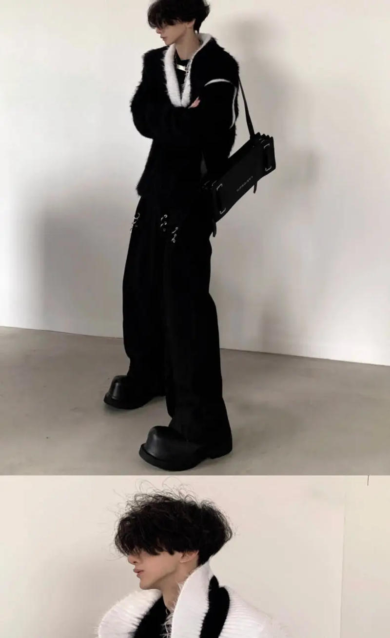 Description Picture 5 of itemVintage Plush Jumper For Men Winter V-neck Design Oversized Knit Sweater Trend Mens Clothing Couple Solid Sueteres Para Hombre