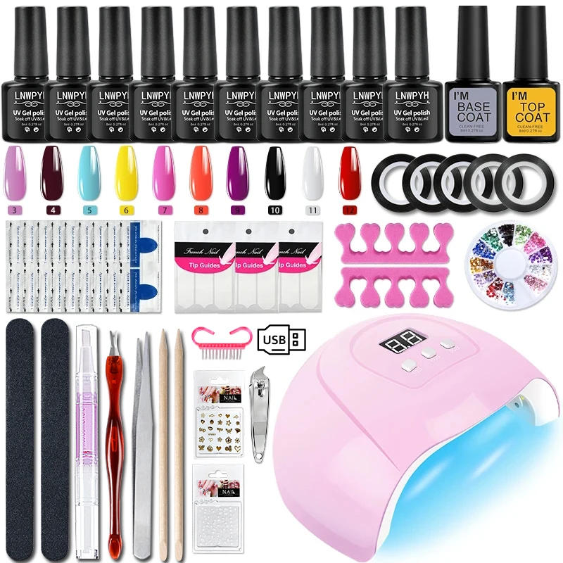 Description Picture 2 of itemGel Varnish Kit Professional Nail Gel Set With Nail Lamp Soak Off Nail Gel Polish Kit Base Coat And Top Coat Manicure Tools Kit