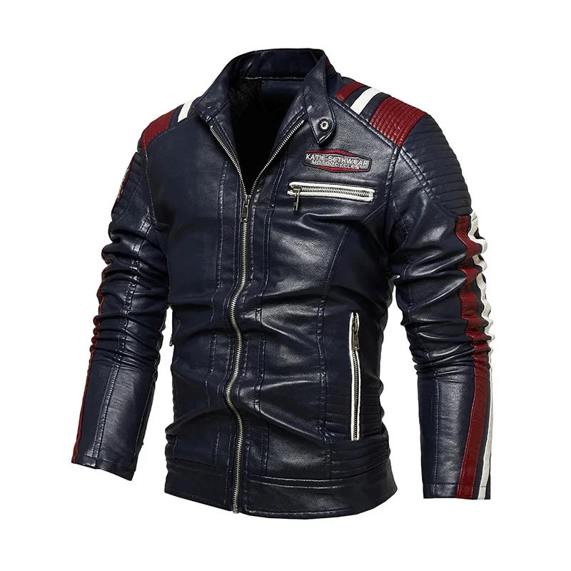 Description Picture 5 of itemMens Vintage Motorcycle Jacket 2024 Men Fashion New Biker Leather Male Embroidery Bomber Coat Winter Fleece Pu Overcoat