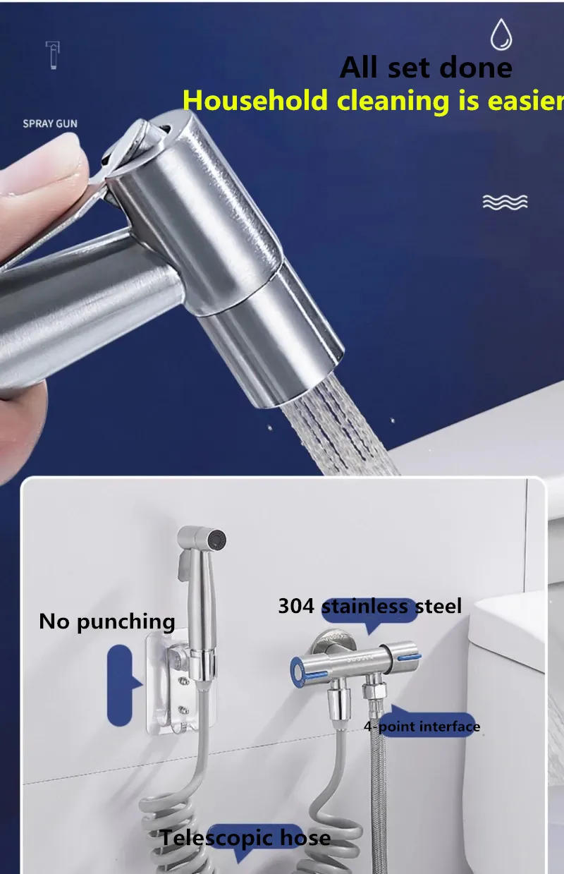 Description Picture 3 of itemHandheld Bidet Sprayer Set Stainless Steel Spray Gun Shower Handheld Toilet Bidet Faucet Sprayer Shower Nozzle Self Cleaning