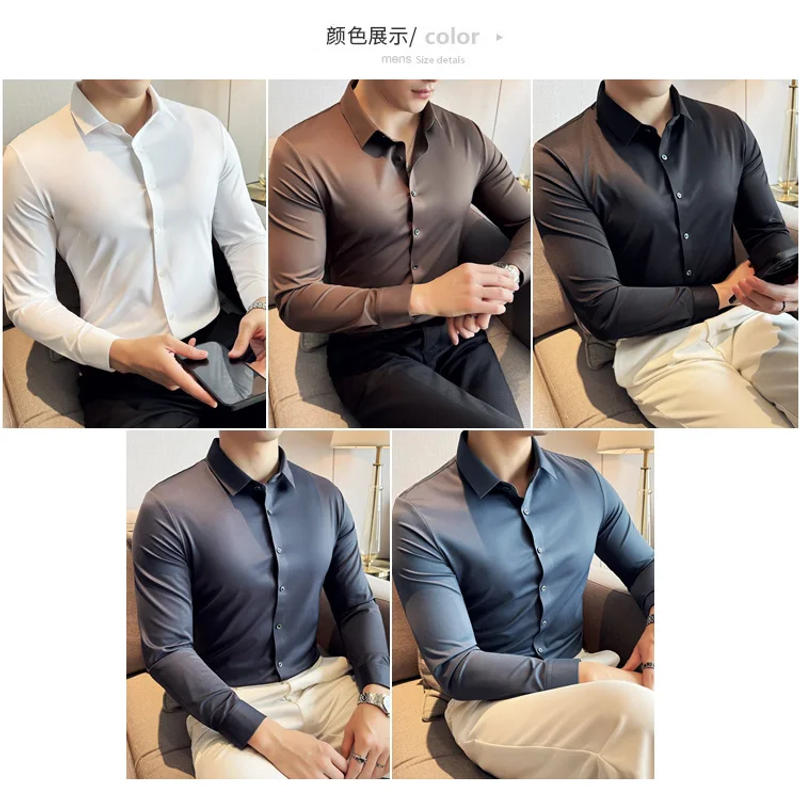 Description Picture 2 of item5A Antibacterial Men's Social Shirts High Quality Korean Luxury Clothing Long Sleeve Mens Dress Shirts Slim Fit Tuxedo Big Size