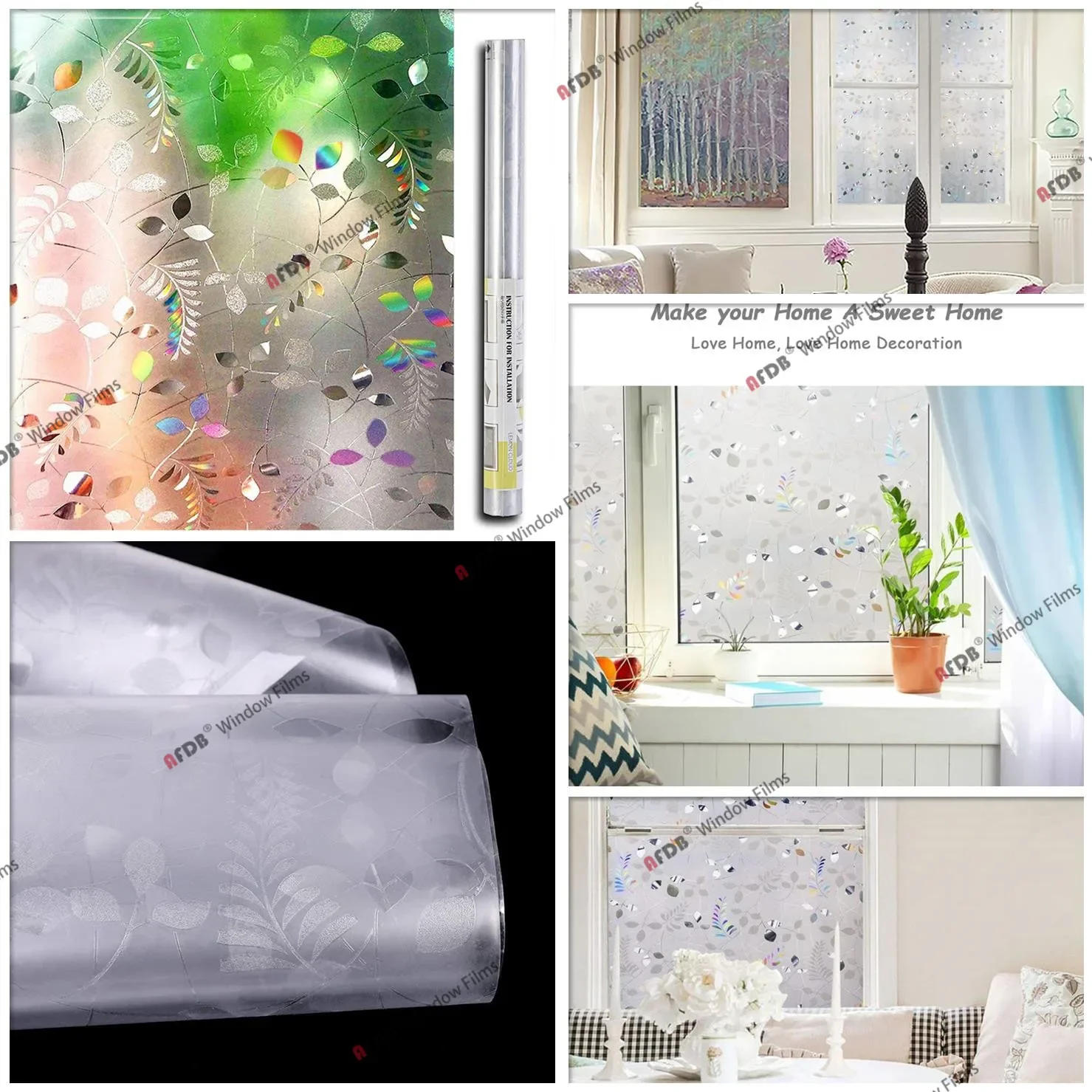 Description Picture 5 of itemAFDB Frosted Window Privacy Film Static Cling Window Sticker Non-Adhesive Stained Glass Film Decorative Glass Vinyl for Home