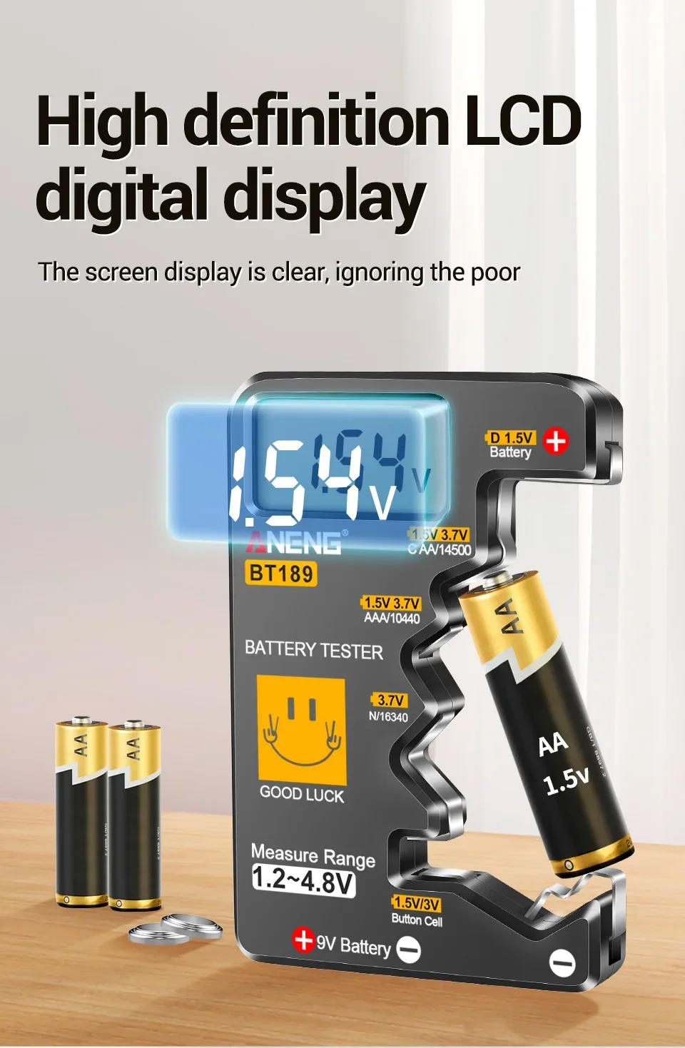 Description Picture 5 of itemANENG BT189 Digital Household Battery Testers Portable Display Test 9V AA AAA C D Button Cell Universal Power Instruments Tools