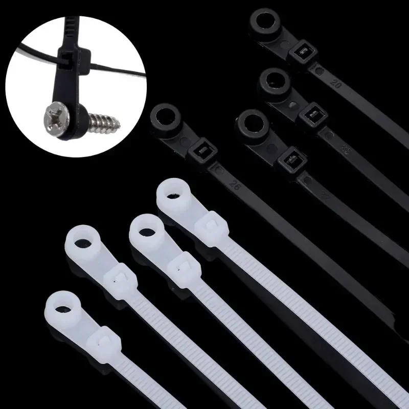 Description Picture 6 of item500/100PCS Nylon Cable Ties with Screw Mounting Hole Self Locking Loop Wraps Bundle Fixed Cables Zip Tie Wire Fastening Straps