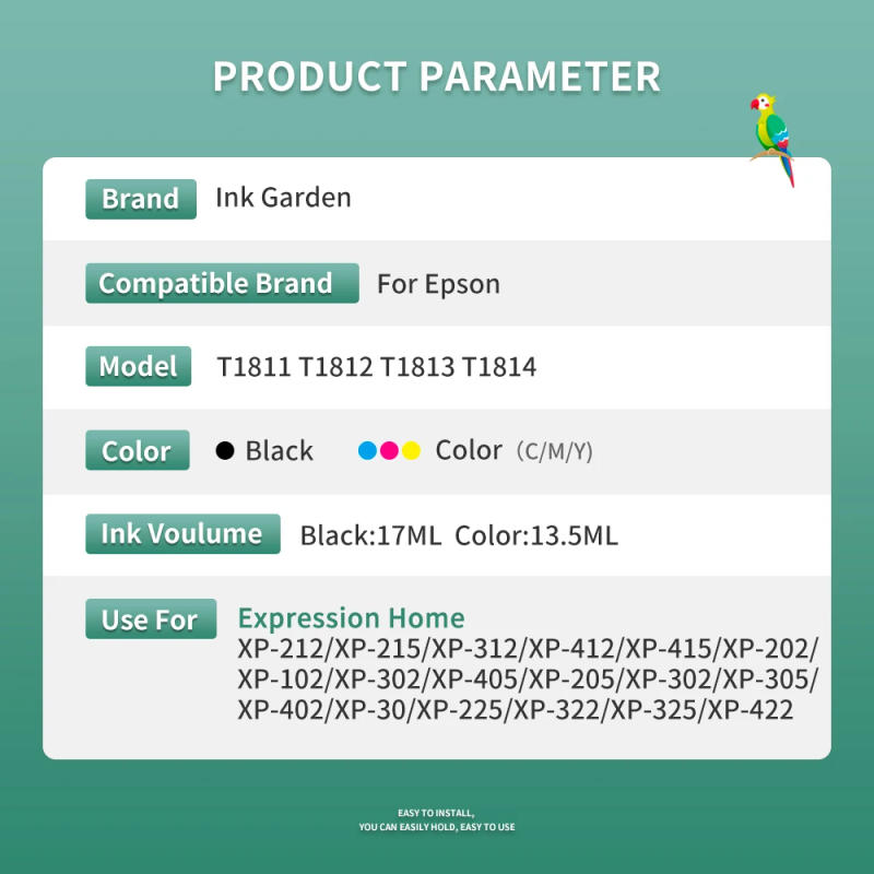 Description Picture 3 of itemT1811-T1814 compatible ink cartridge for EPSON XP-212 XP-215 XP-312 XP-315 XP-412 XP-415 XP-225 XP-322 XP-325 printers full ink