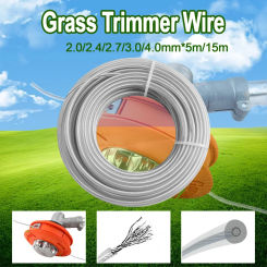 2.0/2.4/2.7/3.0/4.0mm*5/15m Steel Wire Nylon Grass Trimmer Line Round Brushcutter Trimmer Rope Brush Cutter Wires Rope