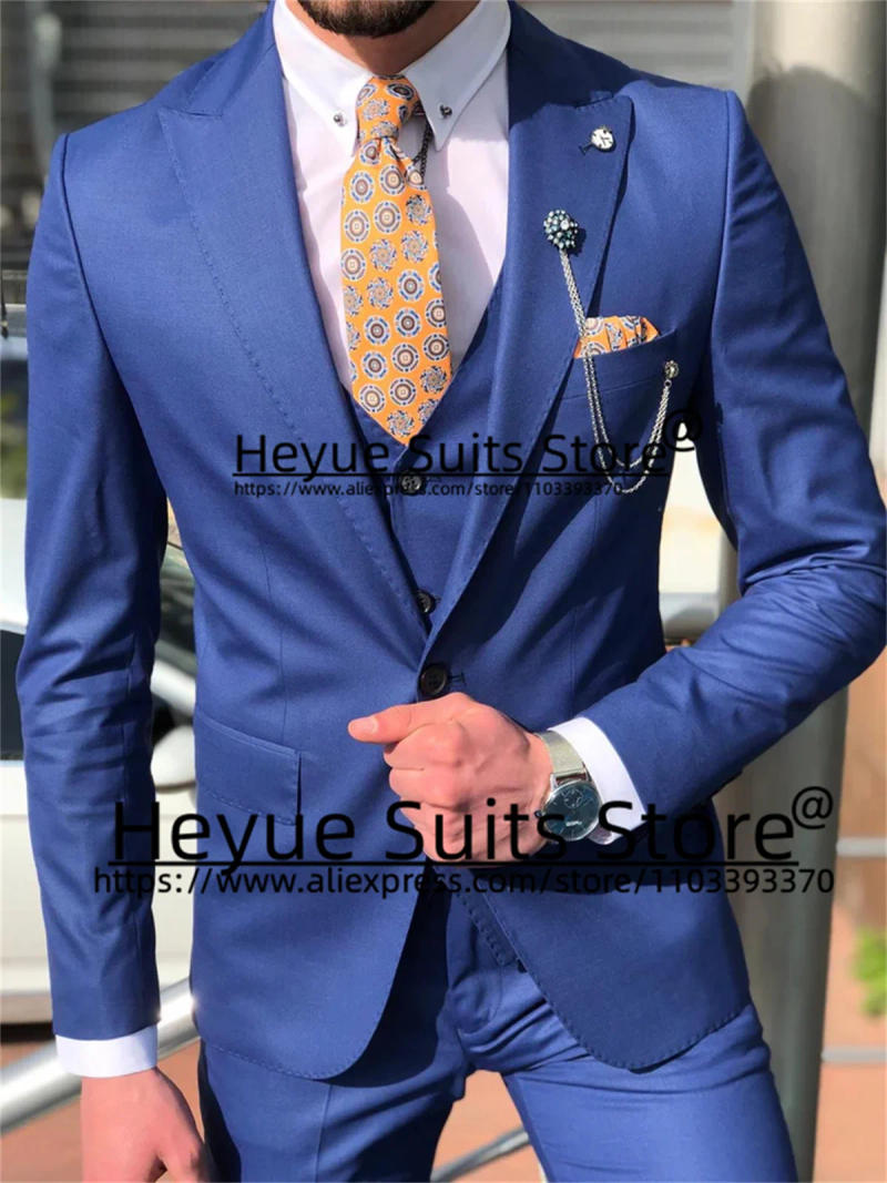 Description Picture 4 of itemHandsome Blue GroomTuxedos High Qublity Tailor Made Business 3 Pieces Sets Prom Party Latest style trajes de hombre para bodas