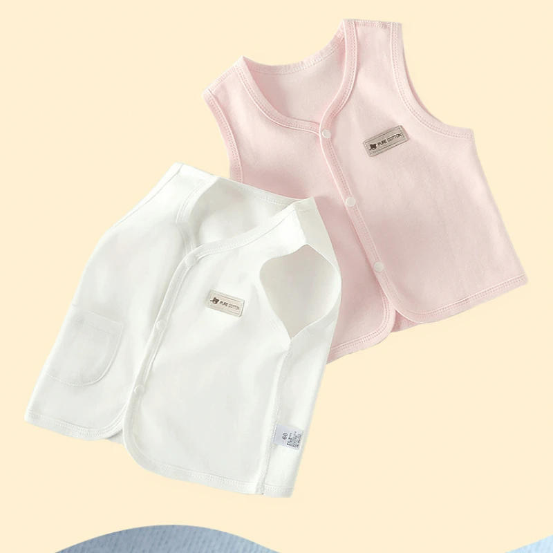 Description Picture 5 of item0-18m Solid Cotton Baby Vest For Spring Autumn Winter Newborn Baby Boy Girl Sleeveless Cotton Cardigan Vest Jacket Warm Outwear