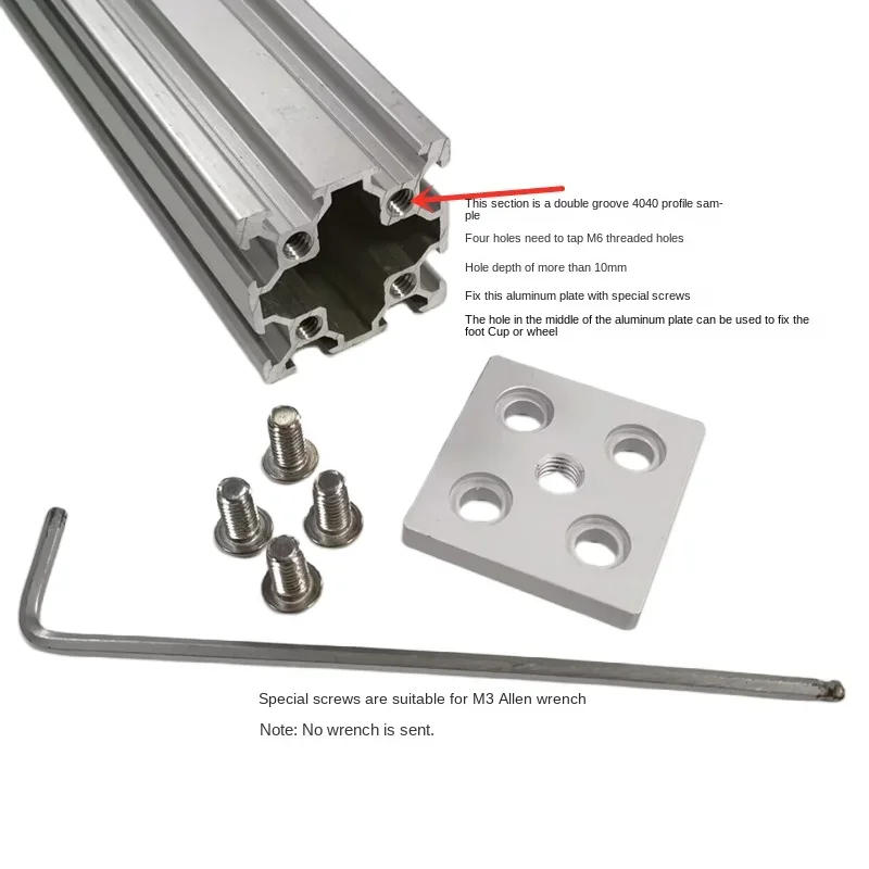 Description Picture 2 of item2040 end face connecting plate, double groove 4040 foot cup fixing seat, caster adjustment foot support baseplate