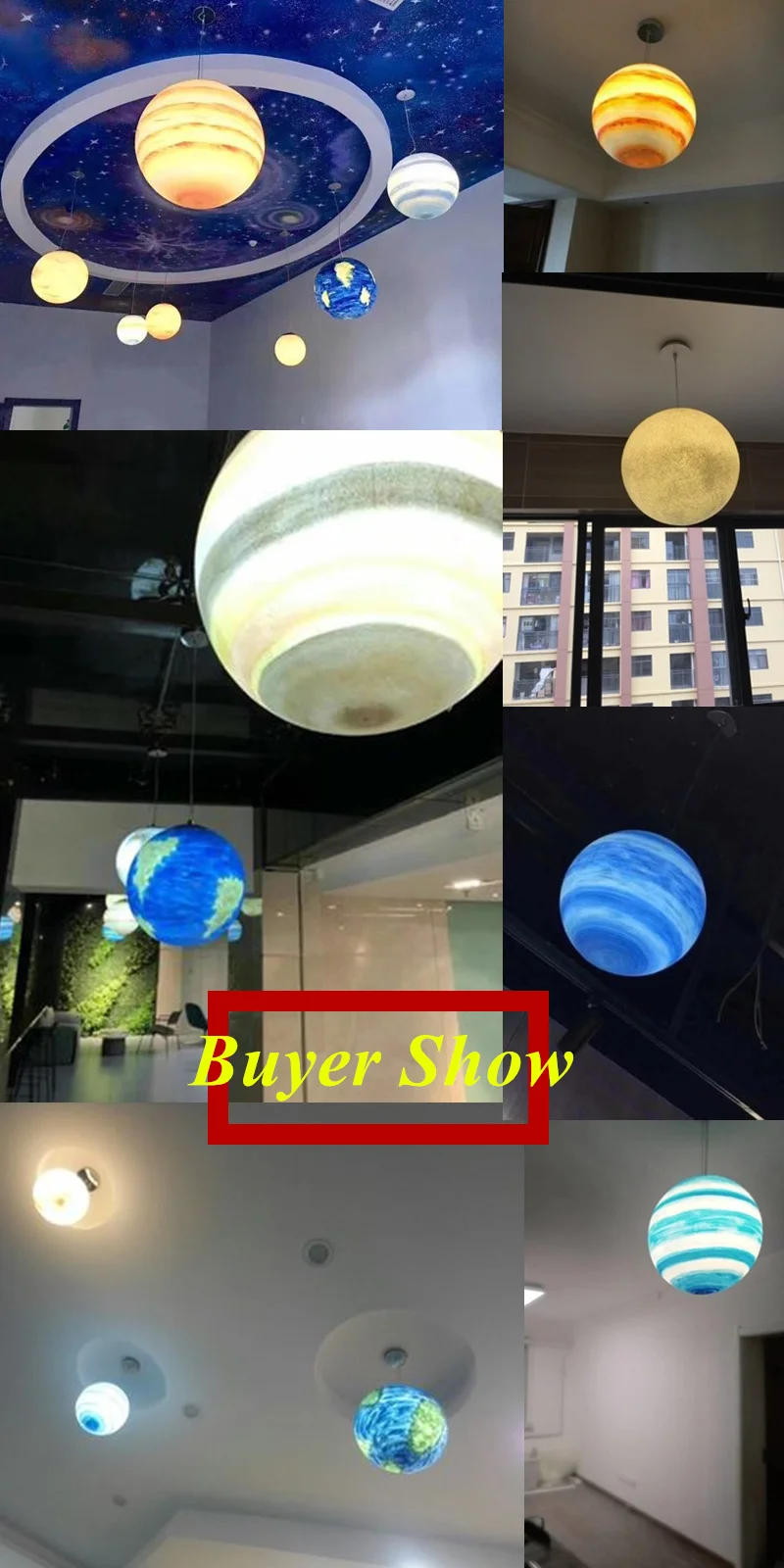 Description Picture 2 of itemNordic Creative Universe Planet Acrylic Pendant Light Moon Sun Earth Mars Uranus Mercury Jupiter Saturn Planet Chirld Room Lamps