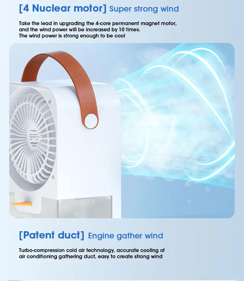 Description Picture 5 of itemHumidifier Fan Air Conditioner Water Spray Mist Rechargeable Portable Purifier 4 Speed 1 Mode Spray Fan Car Home Camping Travel