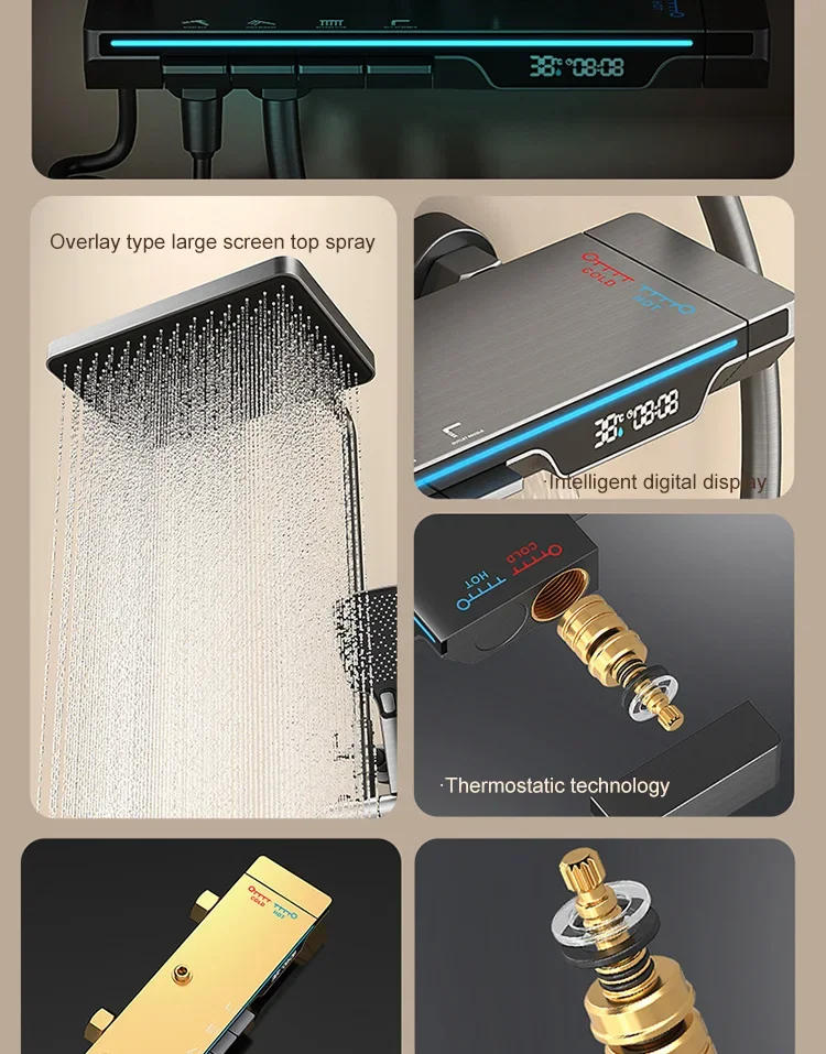 Description Picture 4 of itemBathroom Shower Set Gray Shower System Atmosphere Lights Constant Temperature Spray Gun Display Toilet Household Shower Head