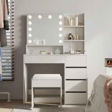 Vanity Desk, Vanity Mirror with Lights and Table Set with 5 Drawers