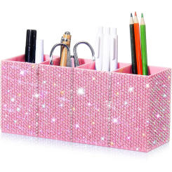 Bling Makeup Brushes Storage Box Desk Office Room Decor Gift Rhinestone Pen Makeup Brush Holder Diamond Pencil Organizer