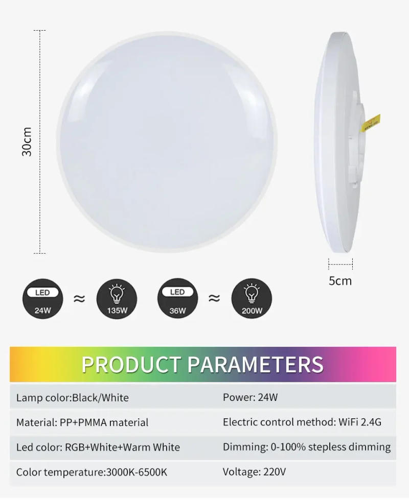 Description Picture 3 of itemTuya WiFi Smart Ceiling Light RGB Colour Mixing 24W 220V LED Light Alexa Google Home Decorative Light for Bedroom Living Room