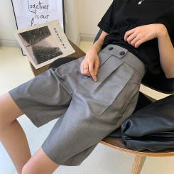 Spring Summer Fashion Ladies Wide Leg Suits Shorts Casual High Waist Double Button Solid Color Straight Office Lady Shorts Pants