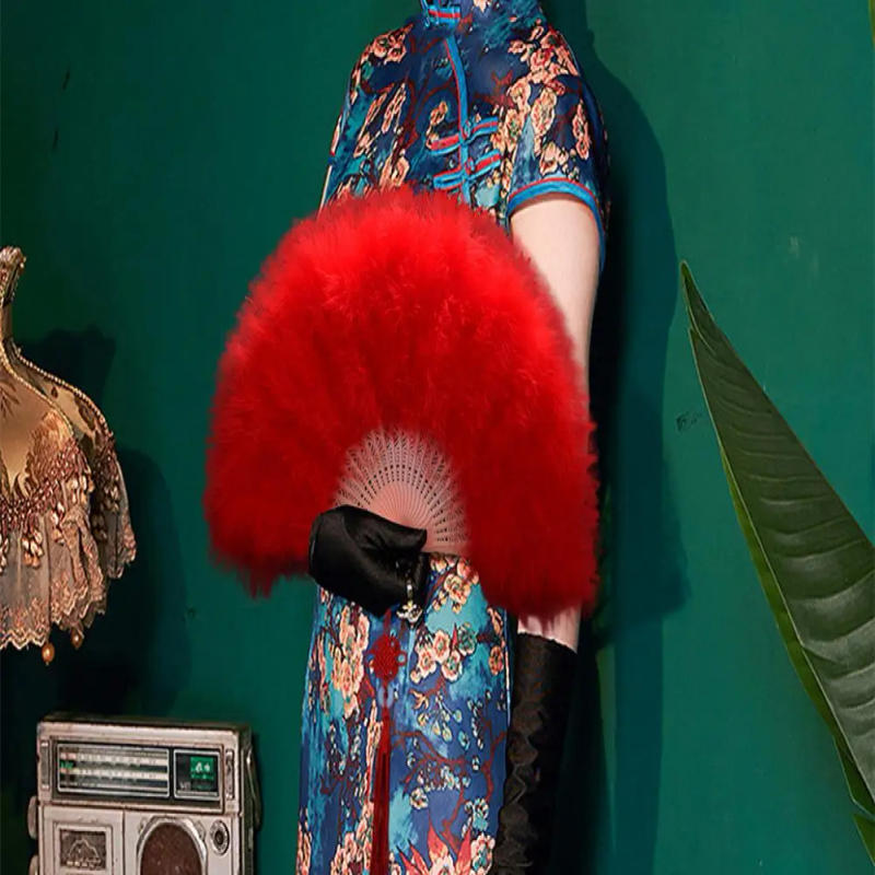 Description Picture 3 of itemHandheld Feather Fan Elegant Cheongsam Feather Fan with Tassels Handheld Fan Feather Folding Fans Home Decorations