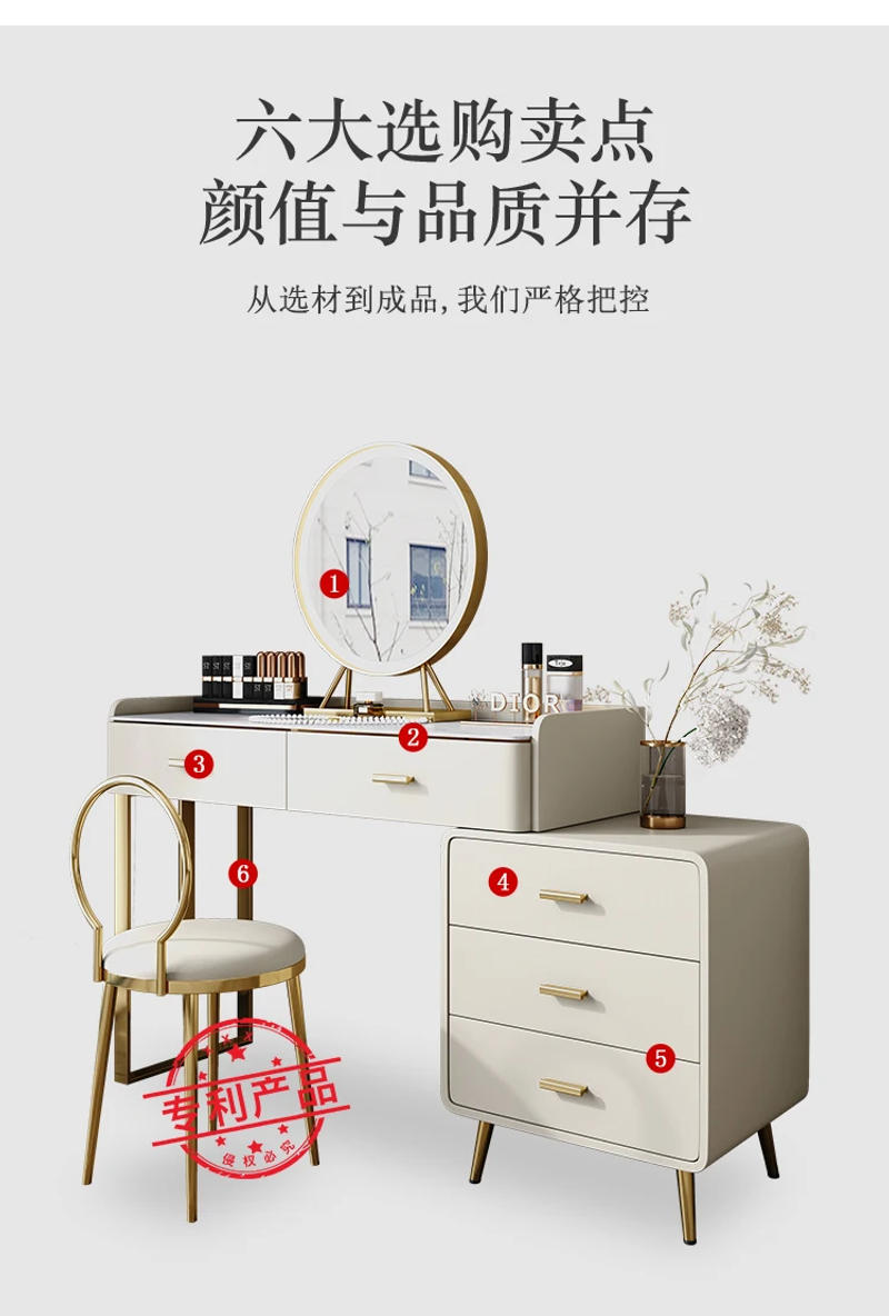 Description Picture 4 of itemLuxury Dressing Table Bedside Console Makeup Stool Drawers Storage Mirror Cabinet Corner Tocador Maquillaje Bedroom Furniture