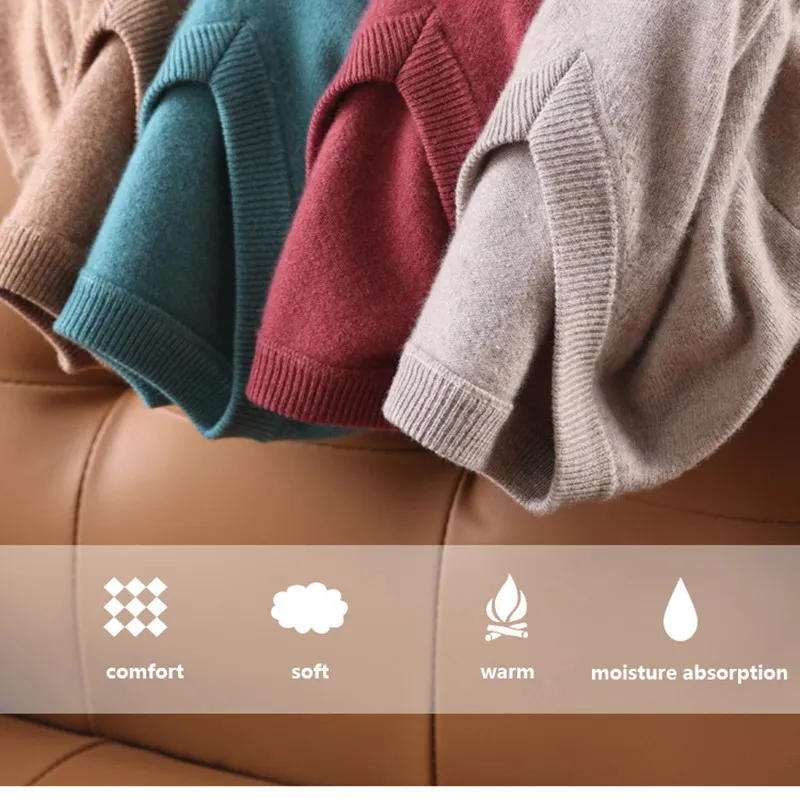 Description Picture 6 of itemMen Soft Ordos Cashmere Sweater V-Neck Cold Resistant Pullovers Loose Knitted Shirt Autumn Winter Korean Popular Woollen Clothes