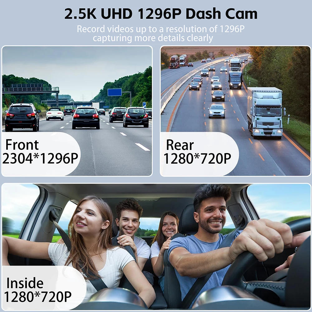 Description Picture 5 of item3 Channel Dash Cam 2K 1296P Night Vision IMX 415 Sensor Supports Cabin /Rear Camera Car Video Cycle Recorder 5G WiFi APP Control