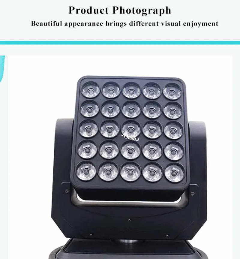 Description Picture 3 of itemfree shipping Stage Lyre Beam Matrix Moving Head Panel Light RGBW 4IN1 25x12w 5x5 LEDS DJ Party Disco Effect Wash Flightcase