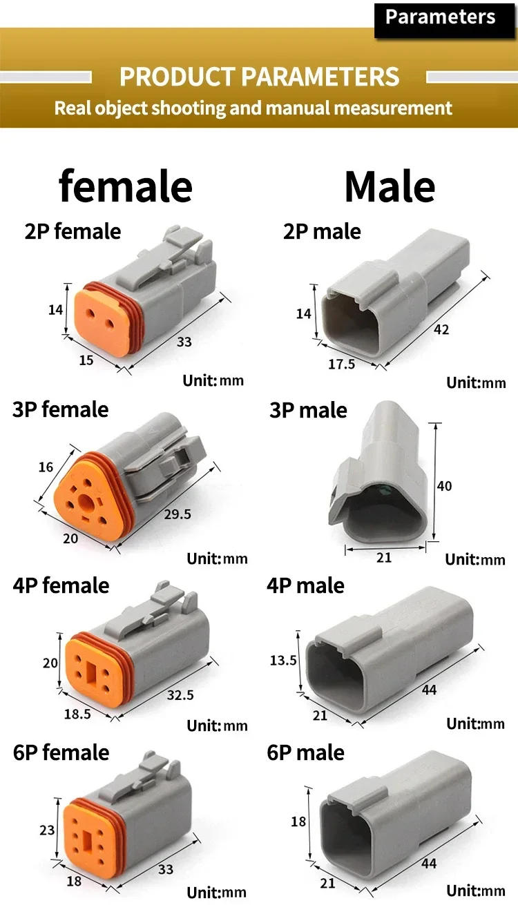 Description Picture 5 of item5 Sets Deutsch DT connector with 15cm Wiring harness DT06-2S/DT04-2P 2P 3P 4P 6P 8P 12P waterproof electrical connector