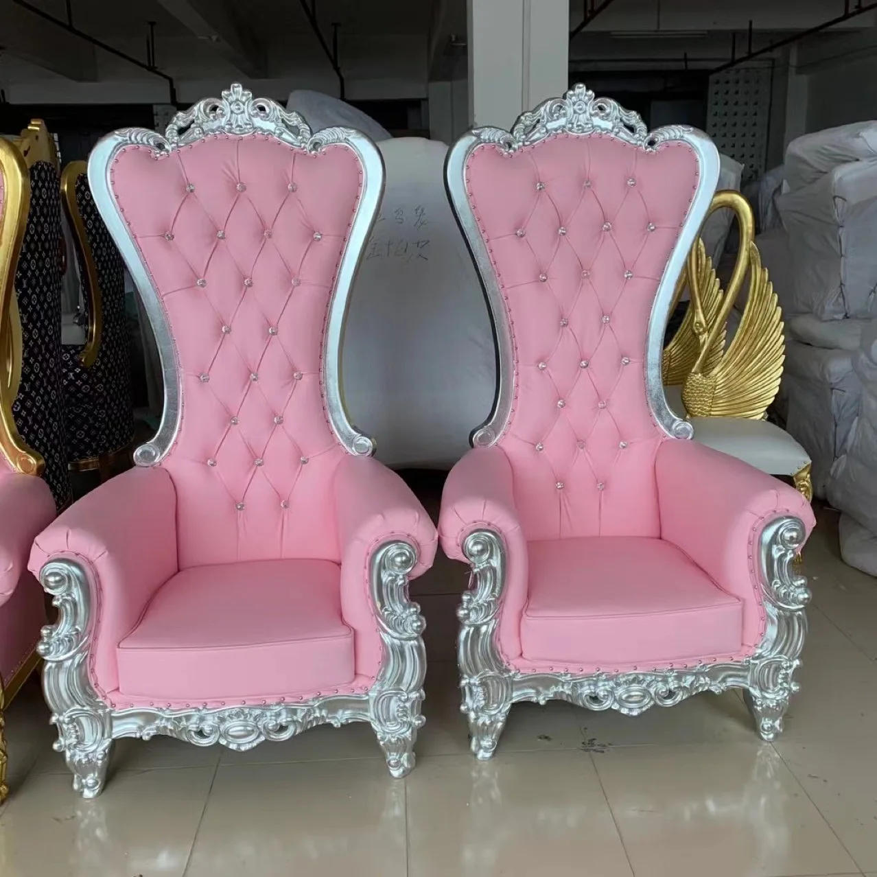Description Picture 6 of itemFactory direct sales European solid wood high back chair, wedding scene groom and bride sofa chair queen chair king chair