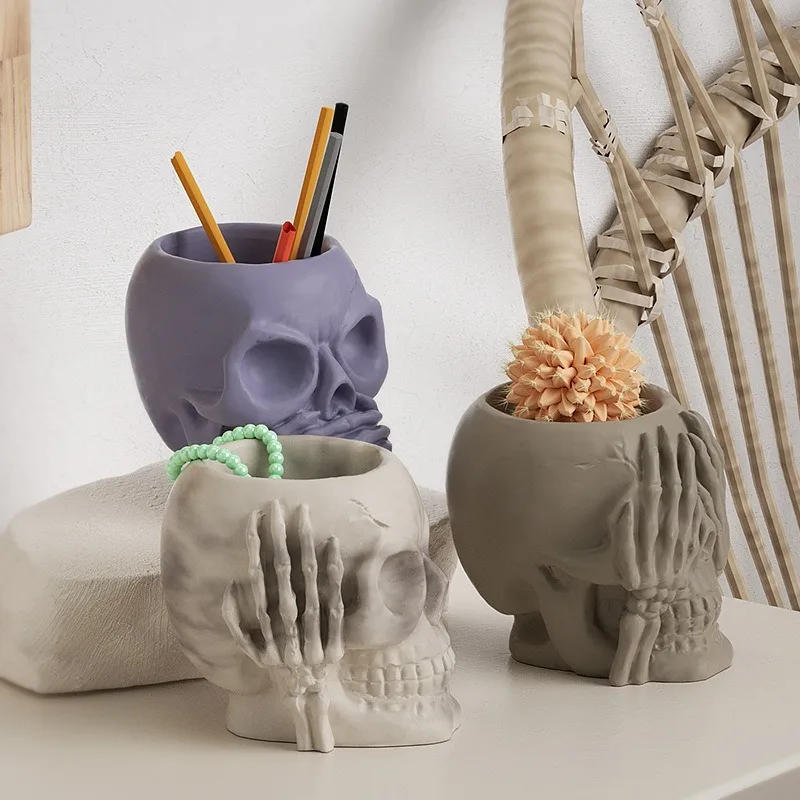 Description Picture 3 of itemSkull Storage Box Clay Silicone Molds Halloween Series Candle Jar Concrete Cement Gypsum Mold Flowerpot Epoxy Resin Mould