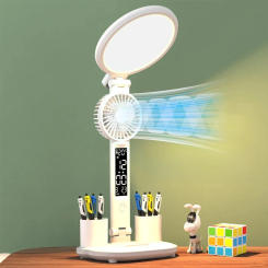LED Clock Table Lamp LED Fan Light Foldable for Reading Eye Protection Night Lights Dimmable Desk Lamp Plug-in /USB Chargeable